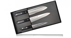 Набор из 3-х кухонных ножей Tojiro (сантоку, шеф и универсальный), рукоять эко-древево FT-014
