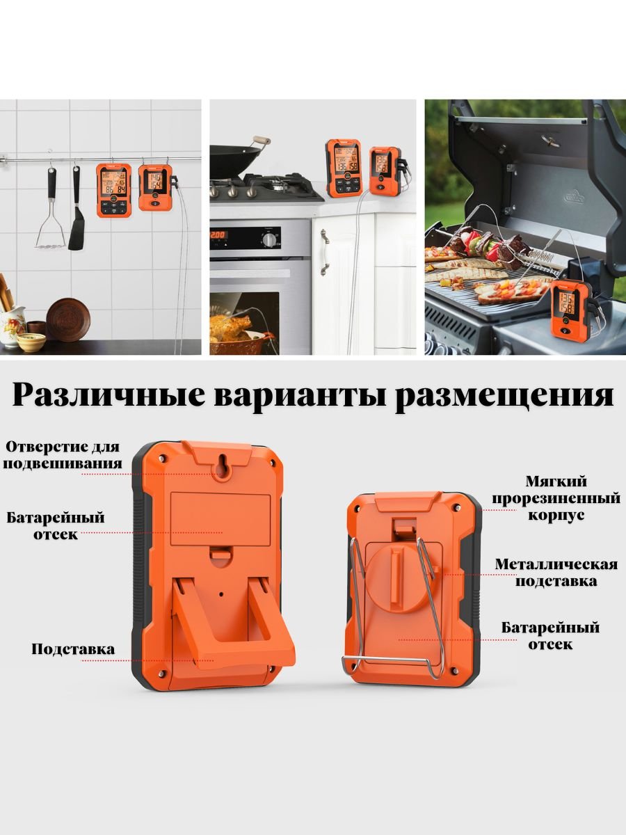 Кухонный цифровой термометр с двумя щупами, ThermoPro TP810W