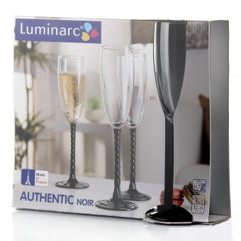 Набор из 3-х бокалов для шампанского AUTHENTIC BLACK 170 мл, Arc International H5658