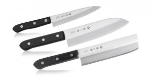 Набор из 3-х кухонных ножей Tojiro (сантоку, овощной и универсальный), рукоять эко-древево FG-8300