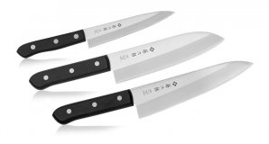 Набор из 3-х кухонных ножей Tojiro (сантоку, шеф и универсальный), рукоять эко-древево FT-014